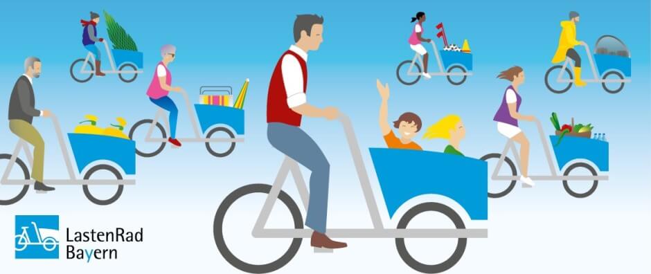 Werbeplakat von LastenRad Bayern, das von sharee.bike Betrieben wird